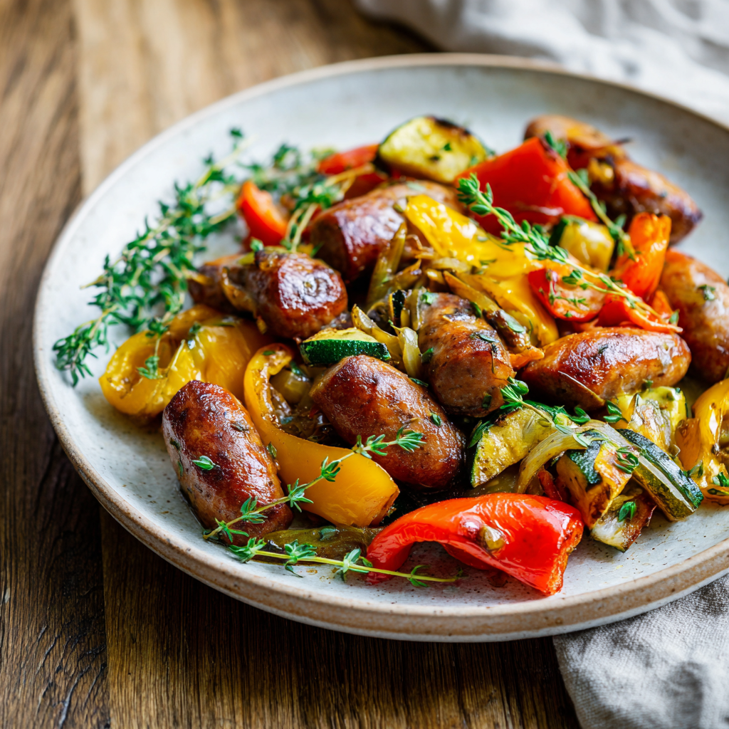 sheet pan sausage peppers zucchini - final presentation