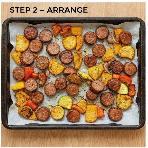 sheet pan sausage peppers zucchini - step 2