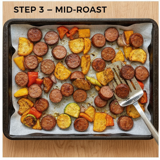 sheet pan sausage peppers zucchini - step 3