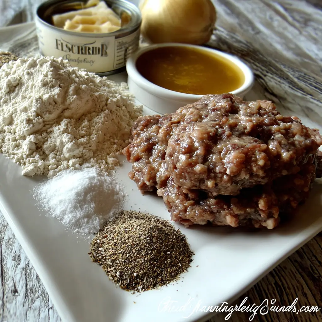 southern hamburger steak with savory gravy - main ingredients
