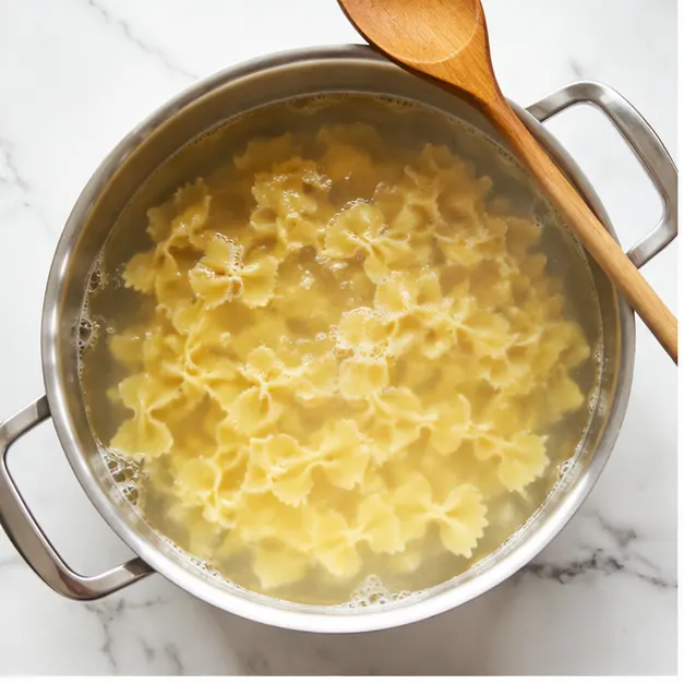 Step 1: Boiling bowtie pasta until al dente