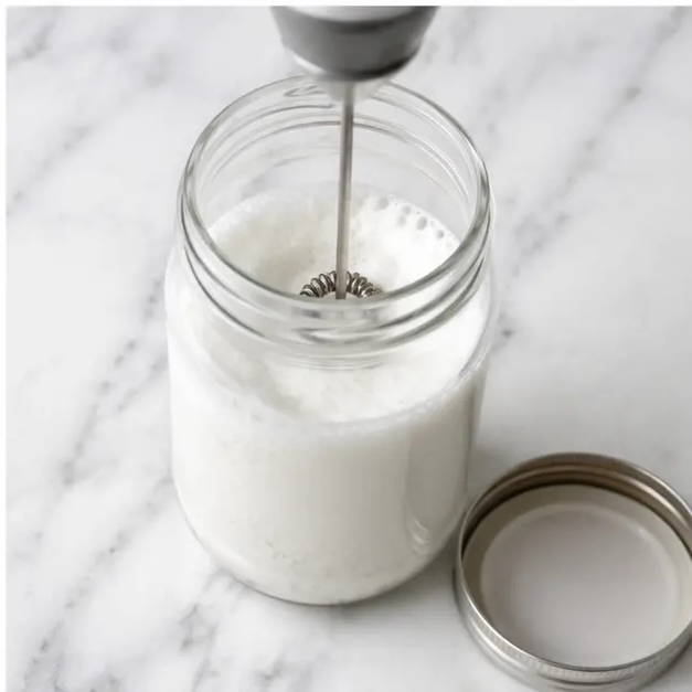 Step 4: Froth milk in a jar
