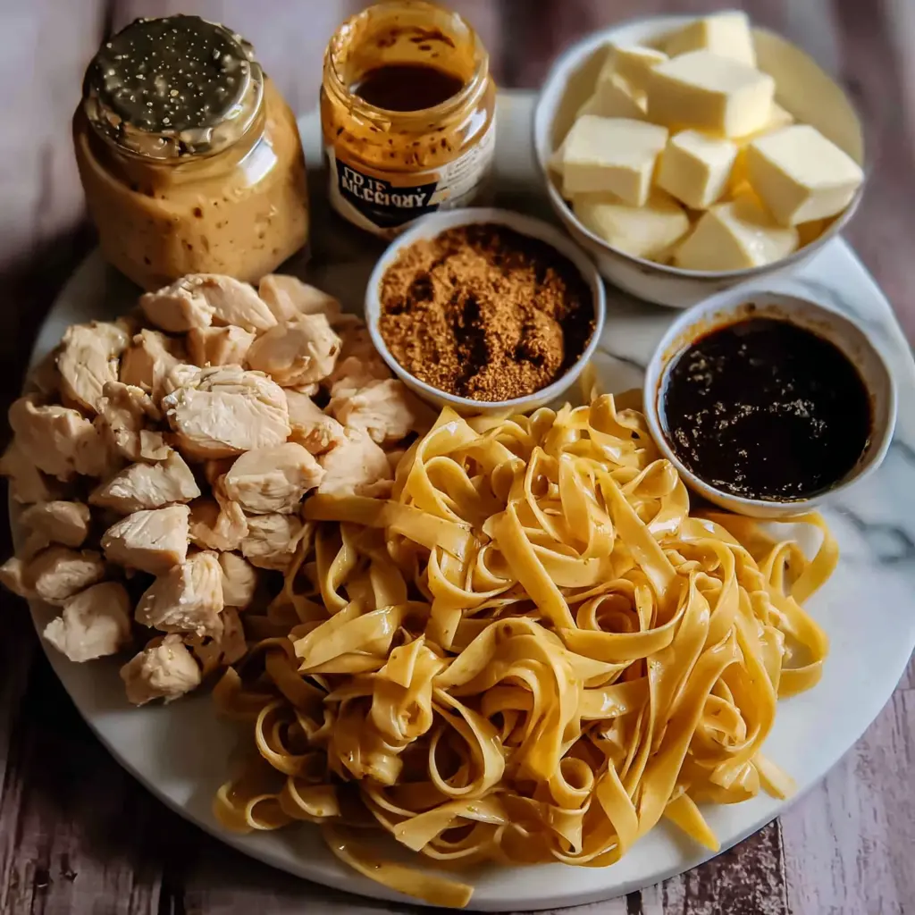 sticky sweet honey smoky bbq chicken pasta - main ingredients