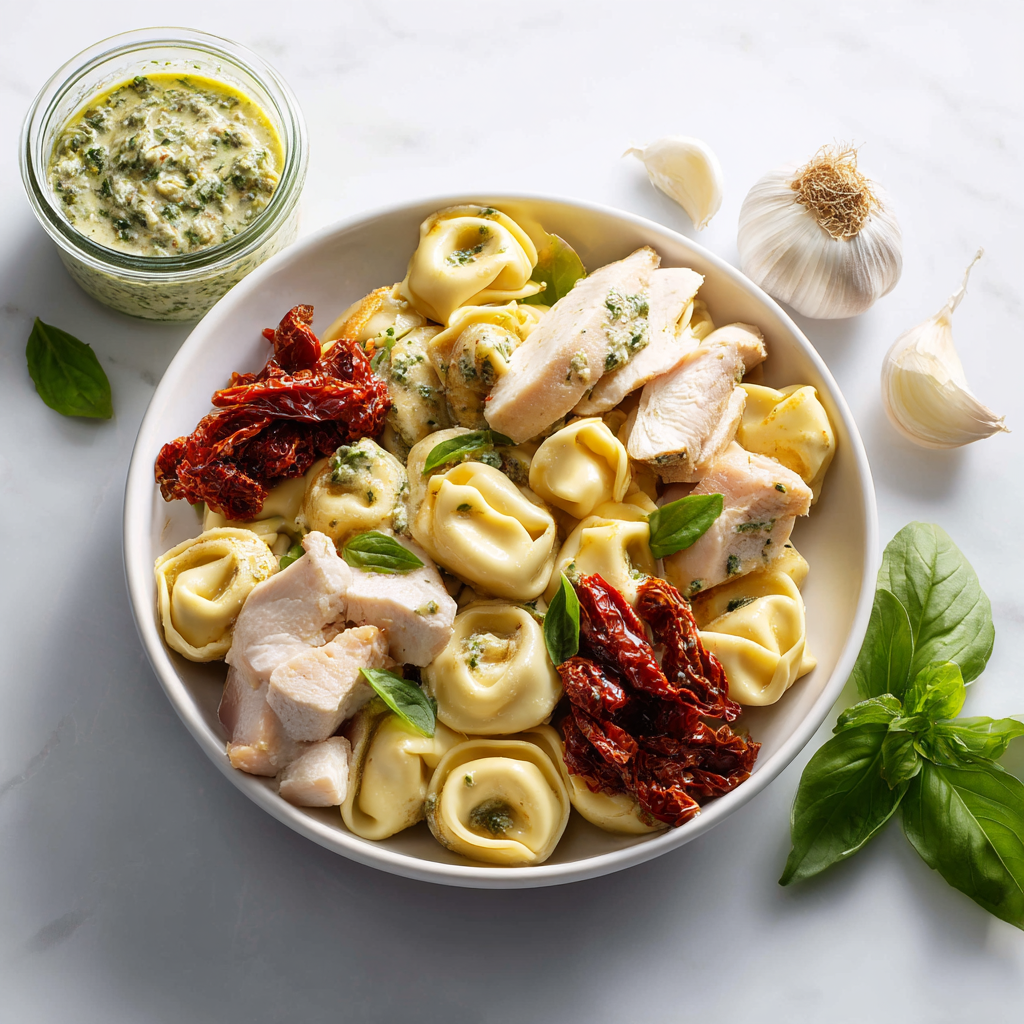 summer pesto tortellini skillet - main ingredients