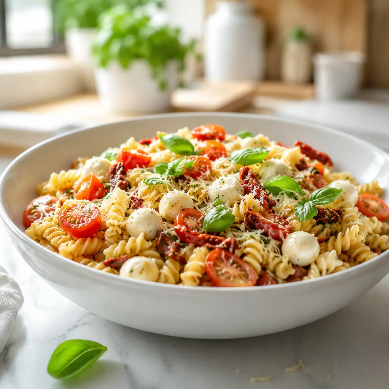 sun dried tomato pasta salad - final presentation