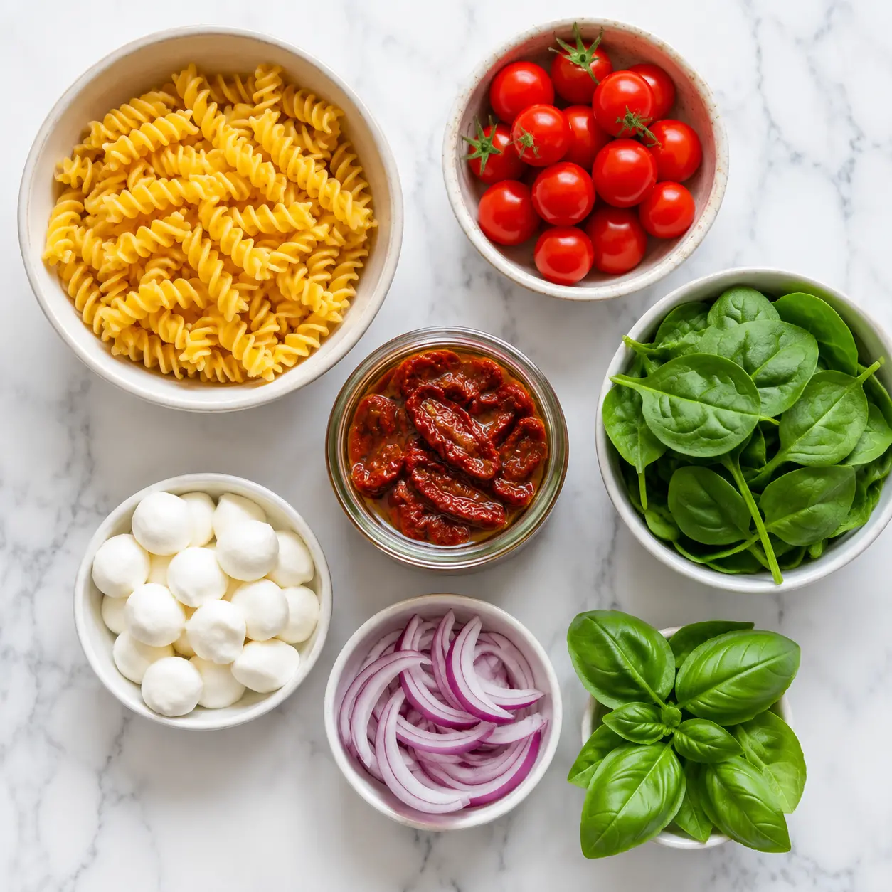 sun dried tomato pasta salad - main ingredients