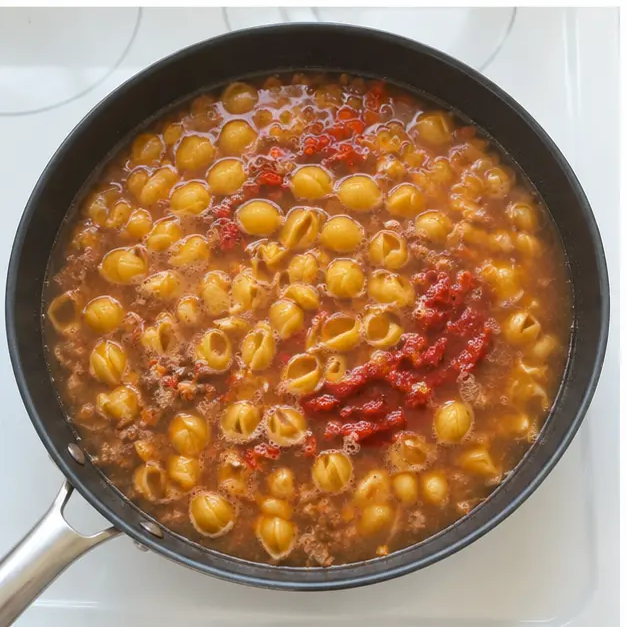 Step 3: simmering until pasta is tender