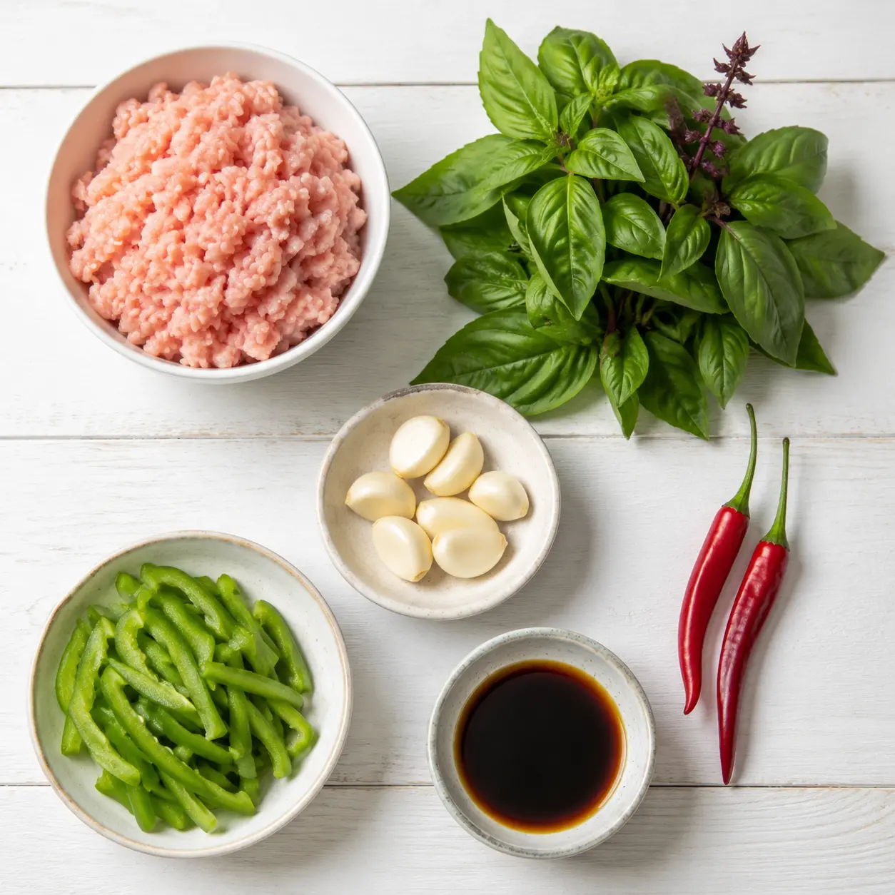 thai basil chicken - main ingredients