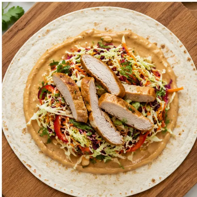 Step 4: Assemble wrap with sauce, slaw, and chicken