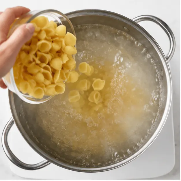 Step 1: Boiling medium shell pasta