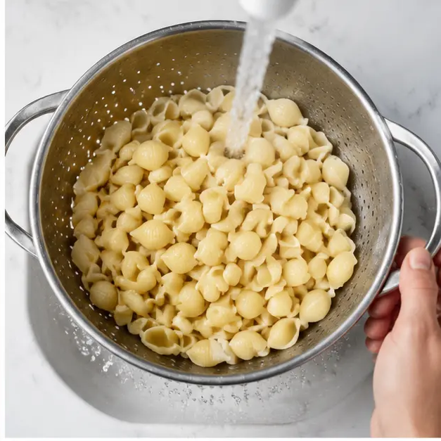 Step 2: Draining and rinsing pasta