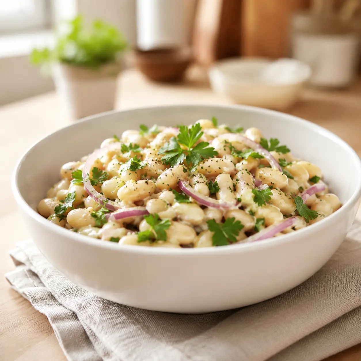 white bean salad - final presentation