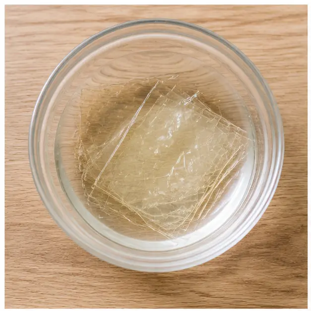 Step 1: Soaking gelatin sheets in cool water