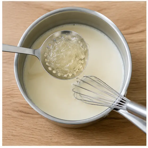 Step 3: Whisking softened gelatin into the warm cream