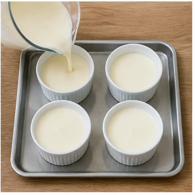 Step 4: Pouring the base into ramekins to chill
