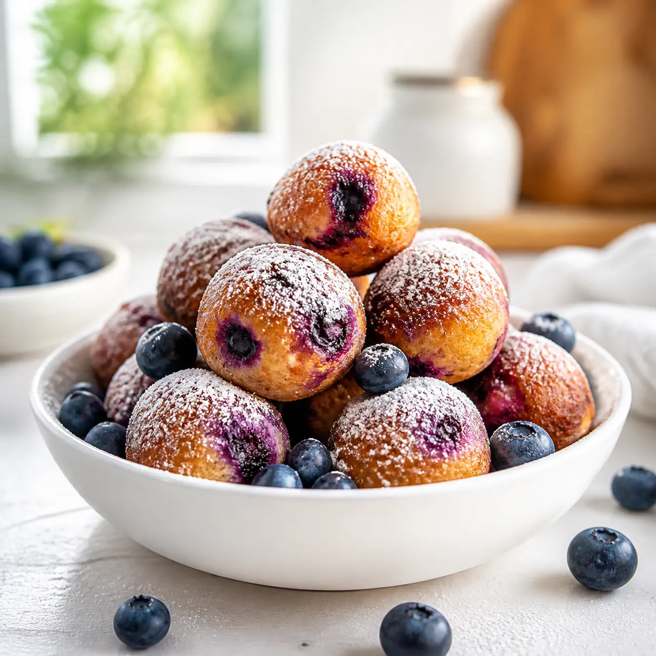 air fryer blueberry cottage cheese donut holes - final presentation