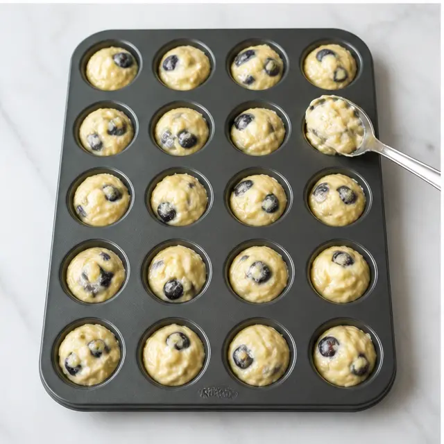 Spooning batter into silicone donut hole molds
