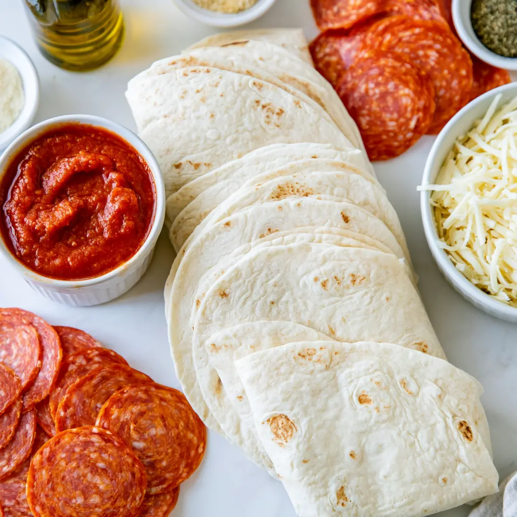 baked pizza wraps - main ingredients
