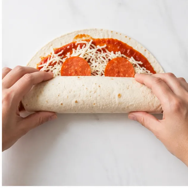 Step 2: Rolling the tortilla tightly around the filling