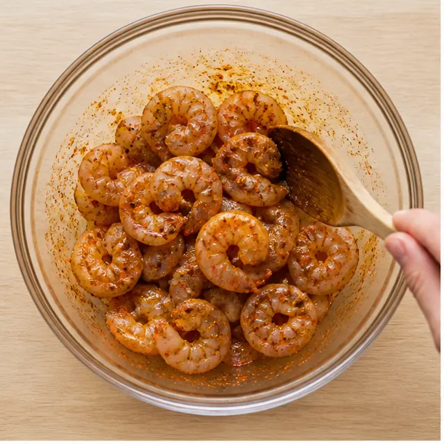 Step 1: Toss raw shrimp with cajun seasoning