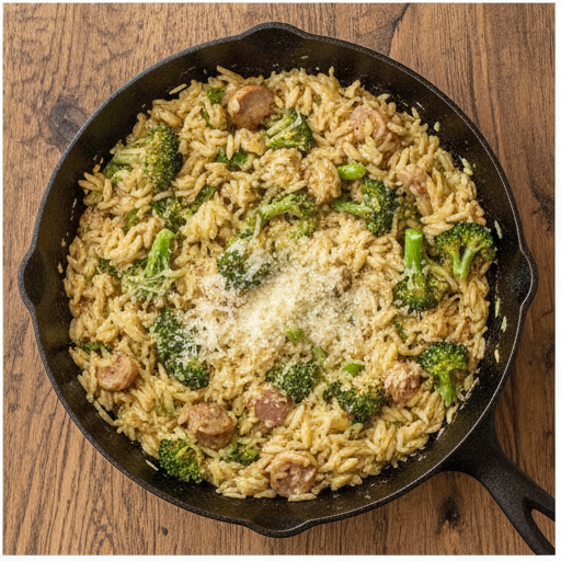 chicken sausage and broccoli orzo - step 4