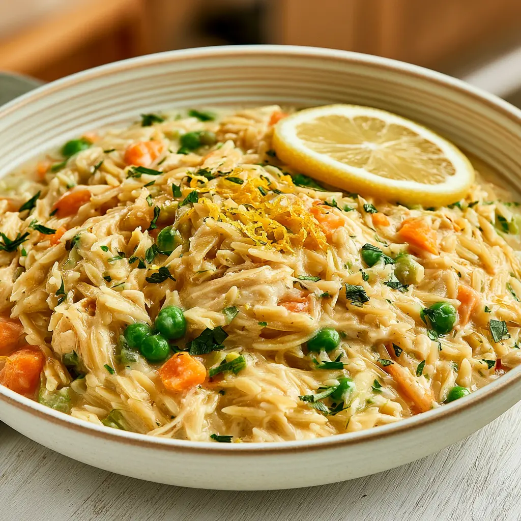 chicken pot pie orzo - final presentation