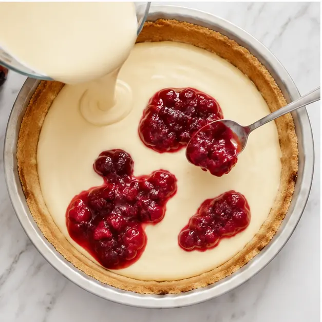 Step 3: Layer the filling and cranberry