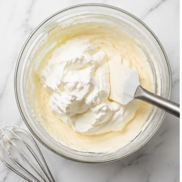 Step 3: Folding freshly whipped cream into the cream cheese filling