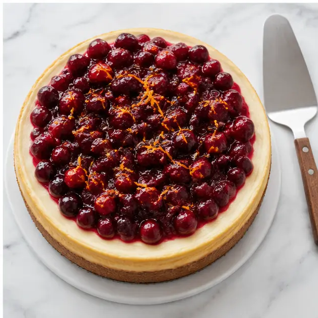 Step 4: Arrange the cranberries over the chilled cheesecake.