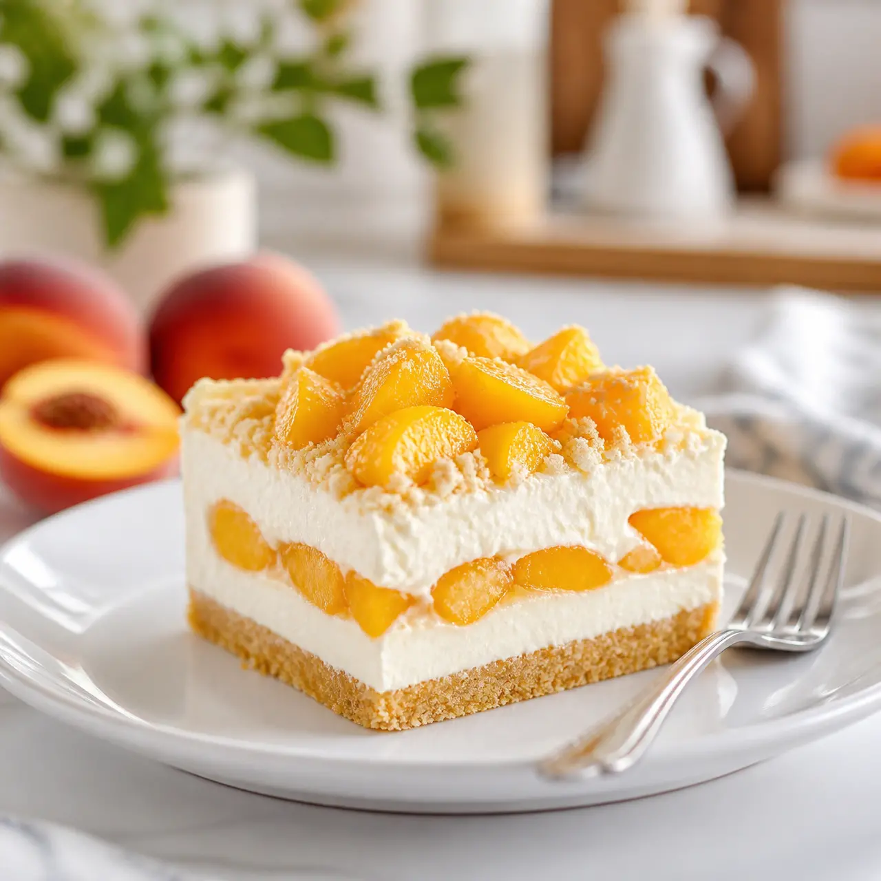 creamy cold peach dessert - final presentation