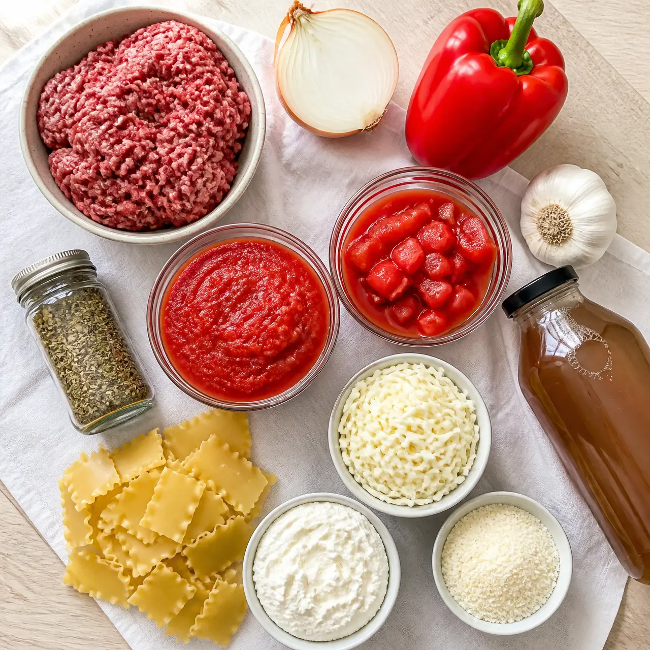 crockpot lasagna soup - main ingredients