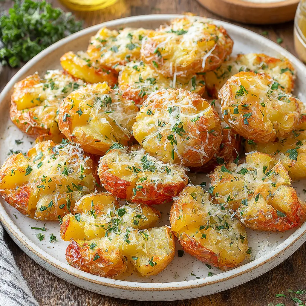 garlic parmesan smashed potatoes - final presentation