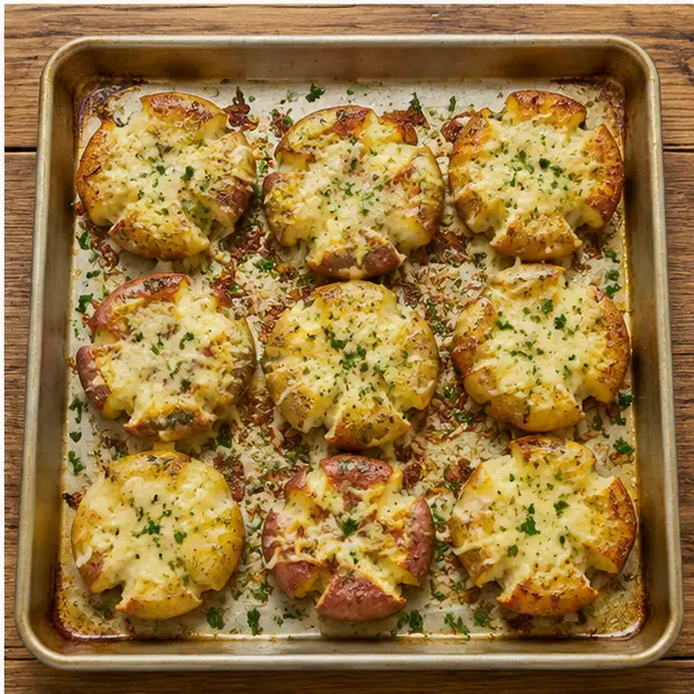 Add parmesan for the final roast and finish with parsley