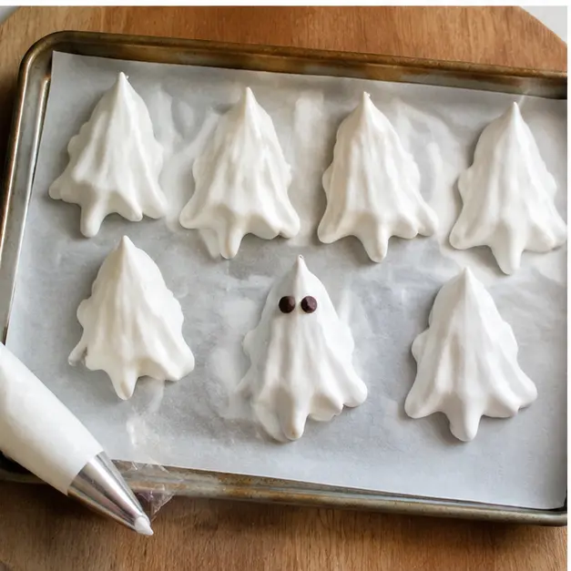 Piping freeform ghost shapes onto parchment paper
