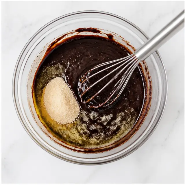 Step 2: Whisking wet ingredients into glossy batter