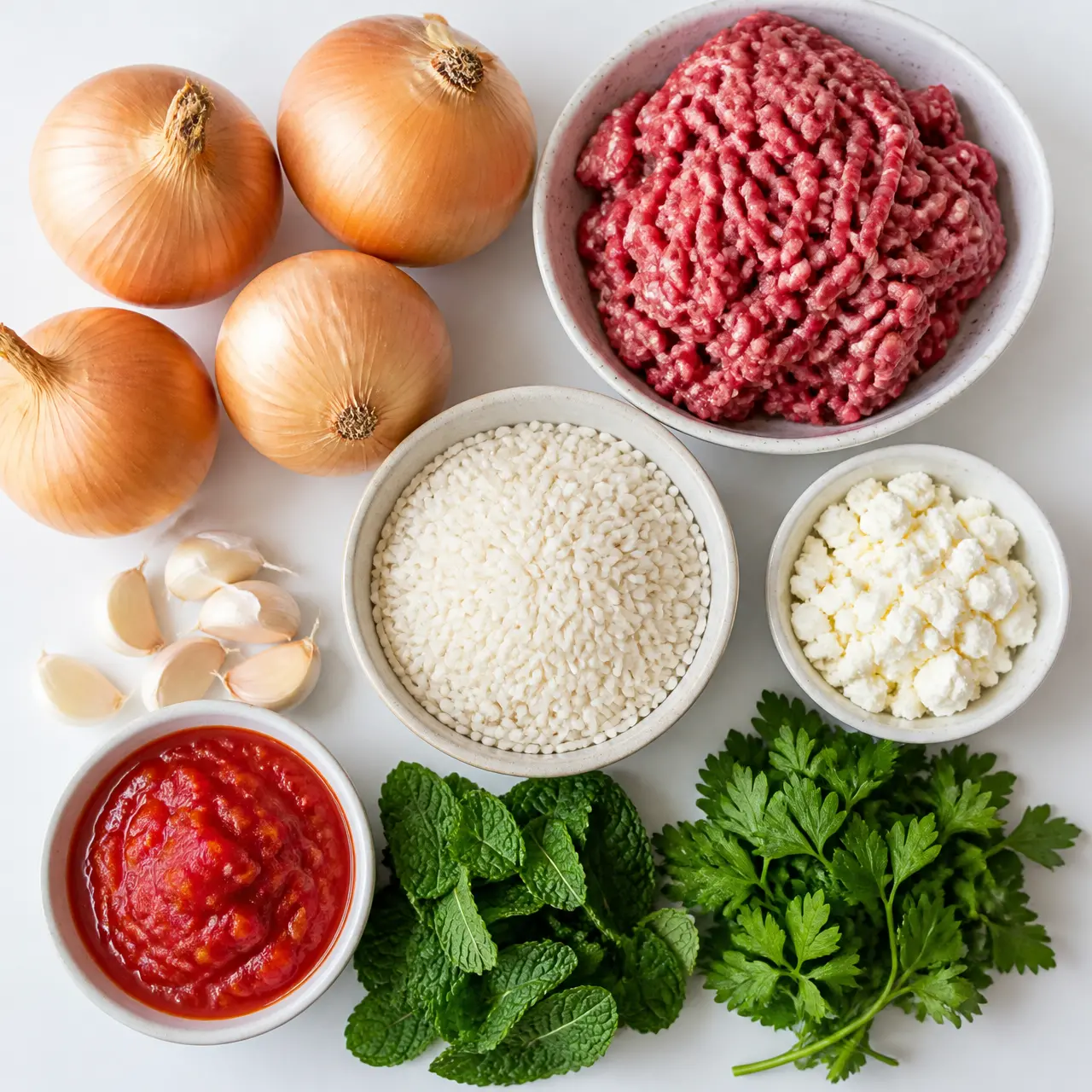 greek stuffed onions - main ingredients