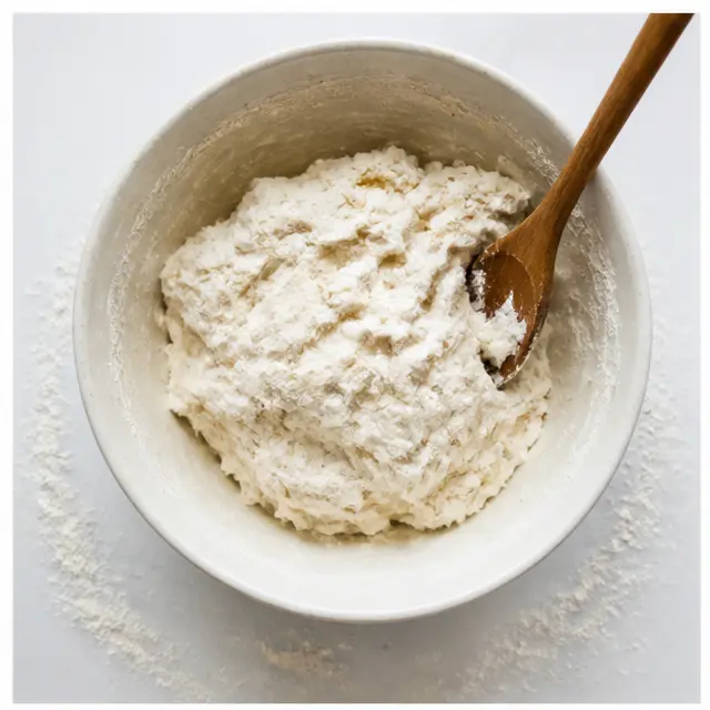 Mix the sticky dough with a spatula