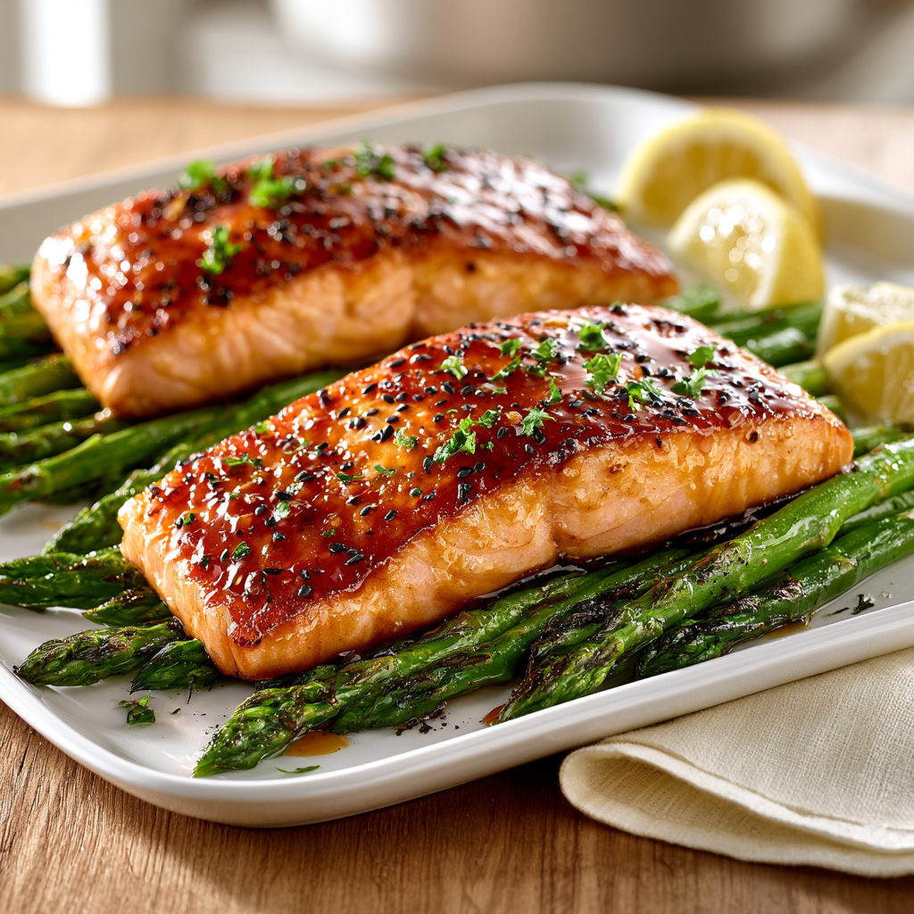 honey garlic salmon with asparagus - final presentation