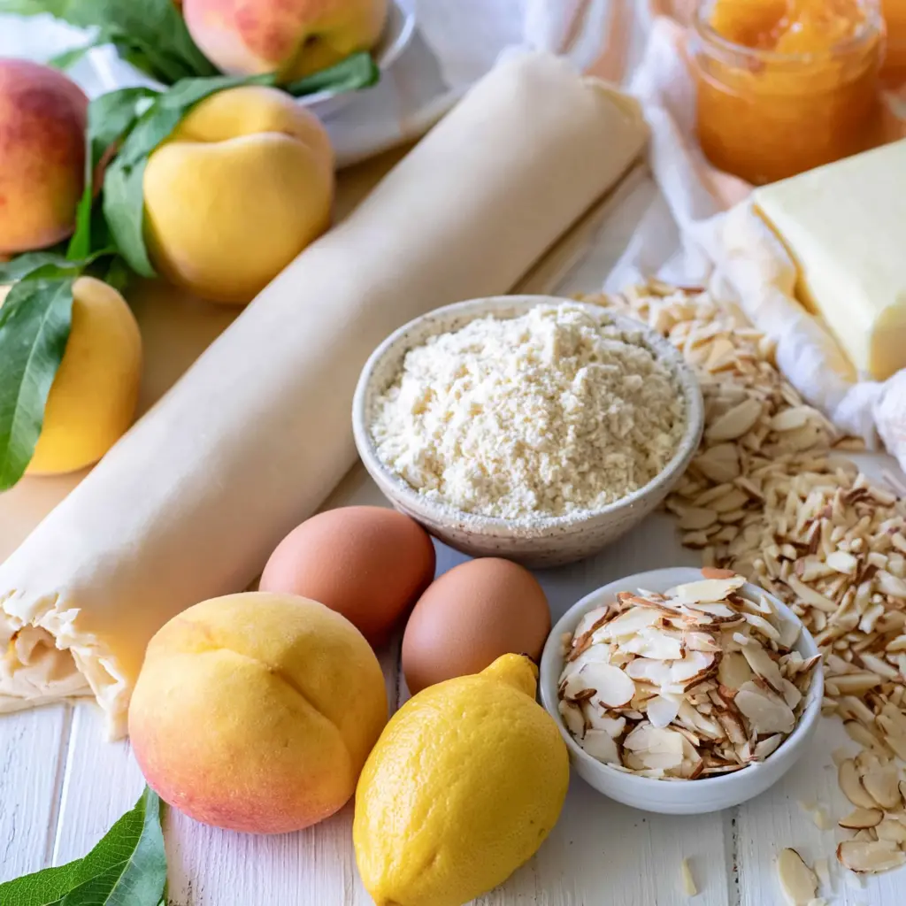 peach and almond tart - main ingredients