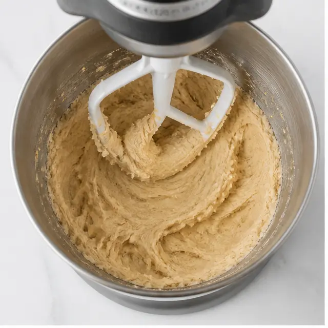 Step 1: Creaming softened butter with sugars.