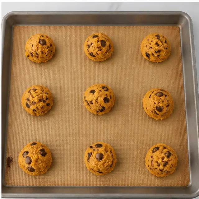 Step 4: Scooping chilled cookie dough onto baking sheet.