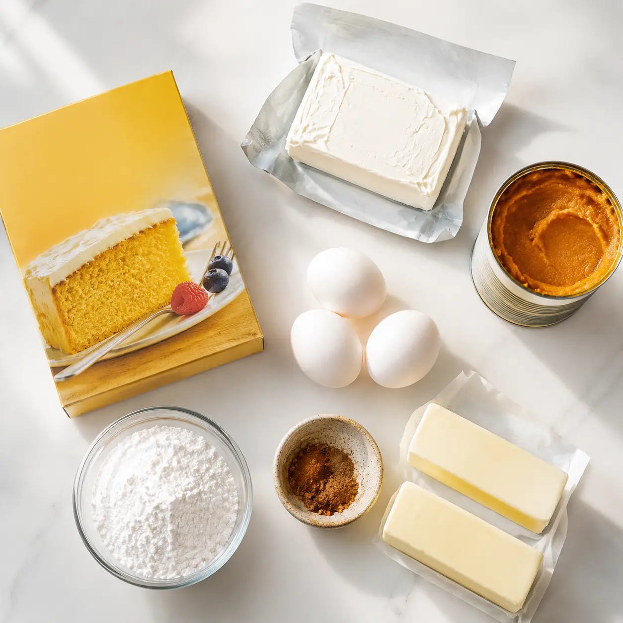 pumpkin gooey butter cake - main ingredients