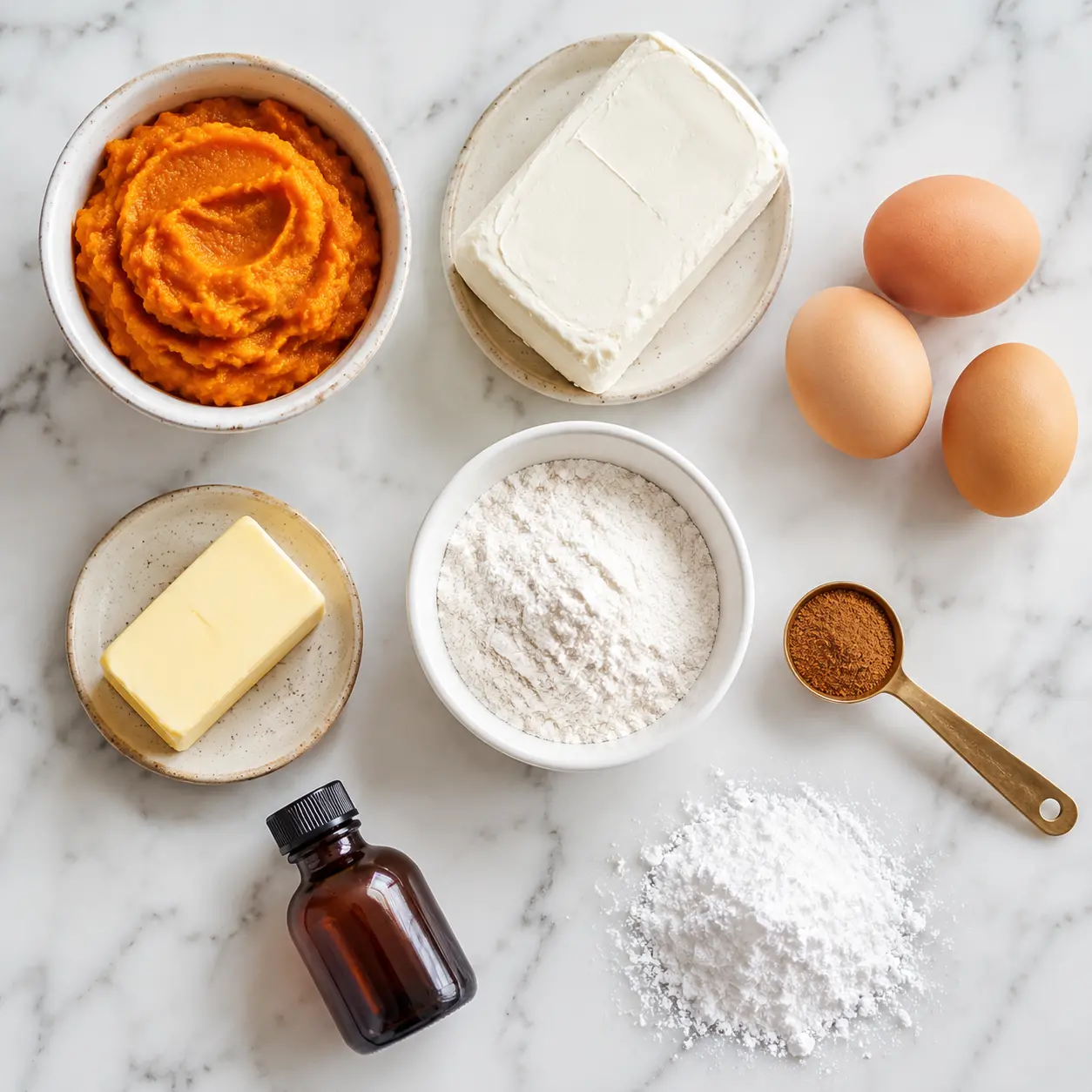 pumpkin roll with cream cheese filling - main ingredients