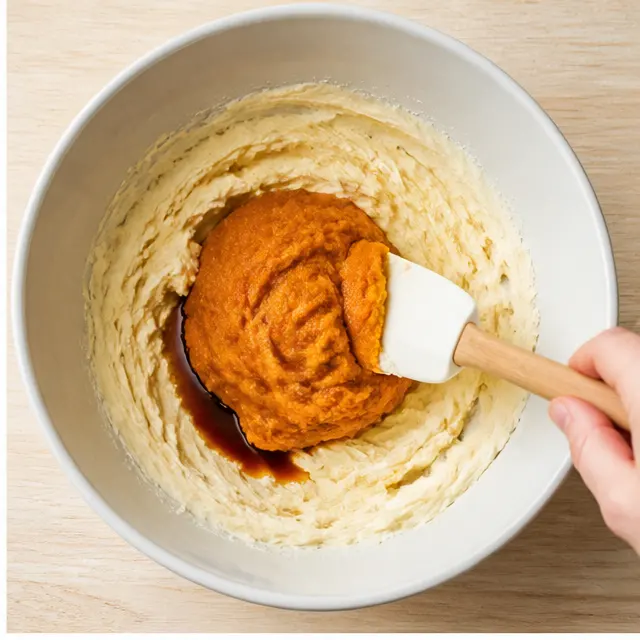 Fold wet pumpkin mixture into the dry ingredients