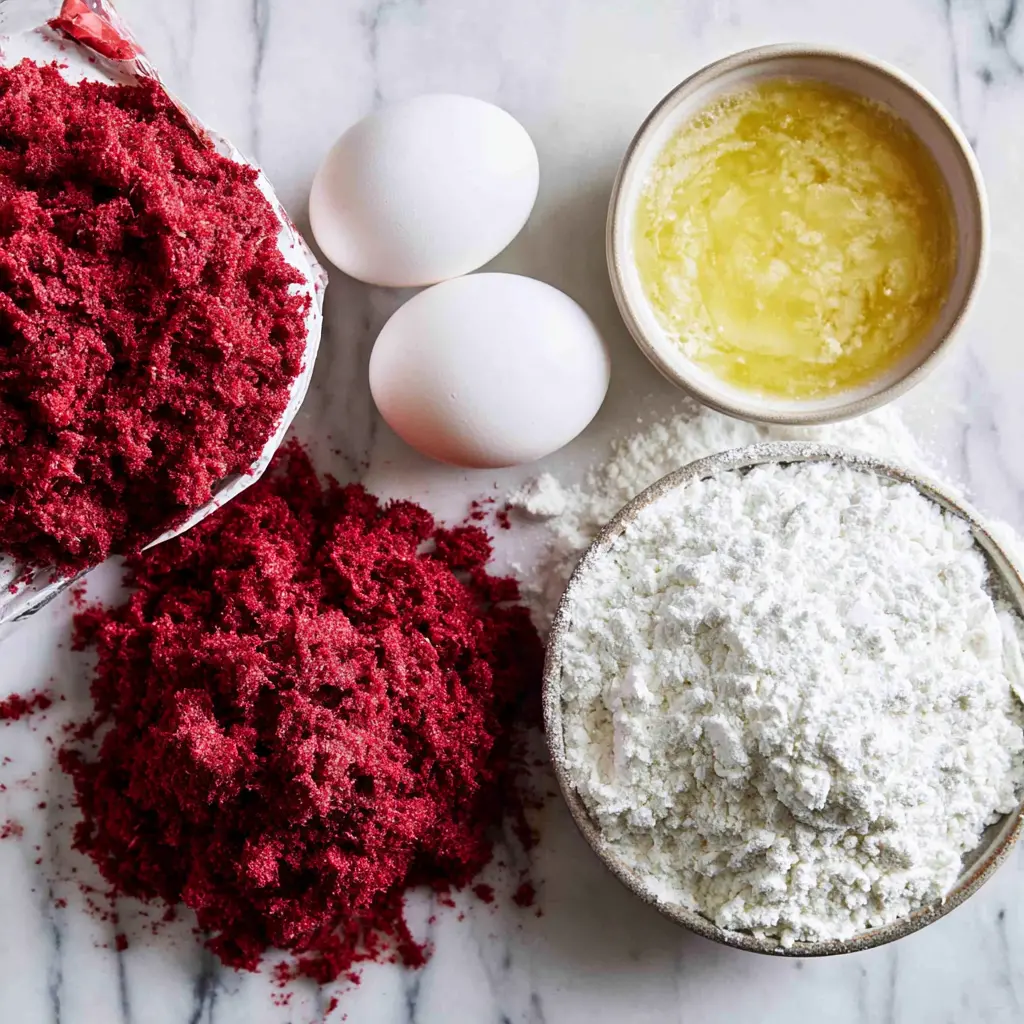 red velvet crinkle cookies - main ingredients
