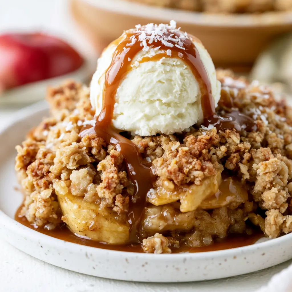 salted caramel apple crisp - final presentation