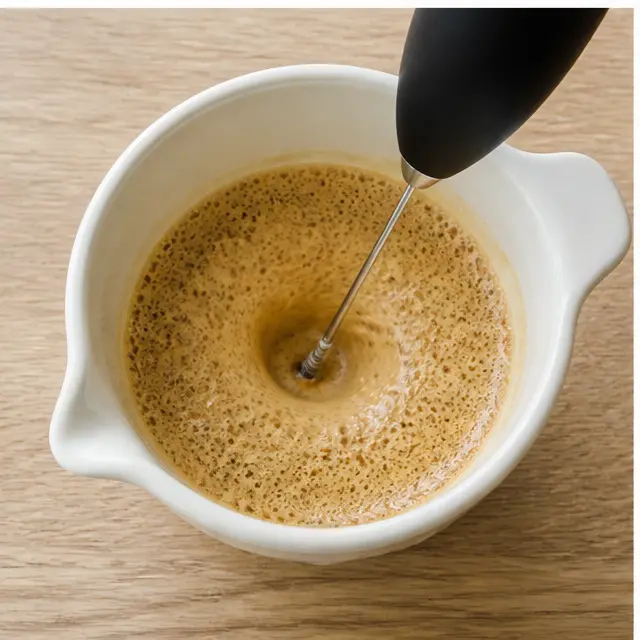 Blend the espresso mixture with a handheld frother until the butter melts into a thick velvety foam.