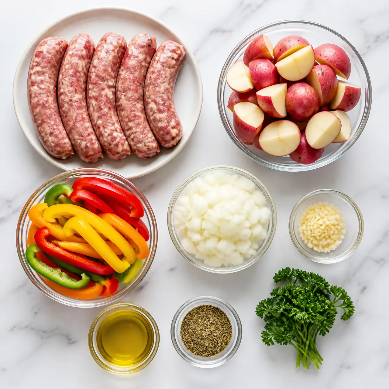 sausage and peppers foil packets - main ingredients
