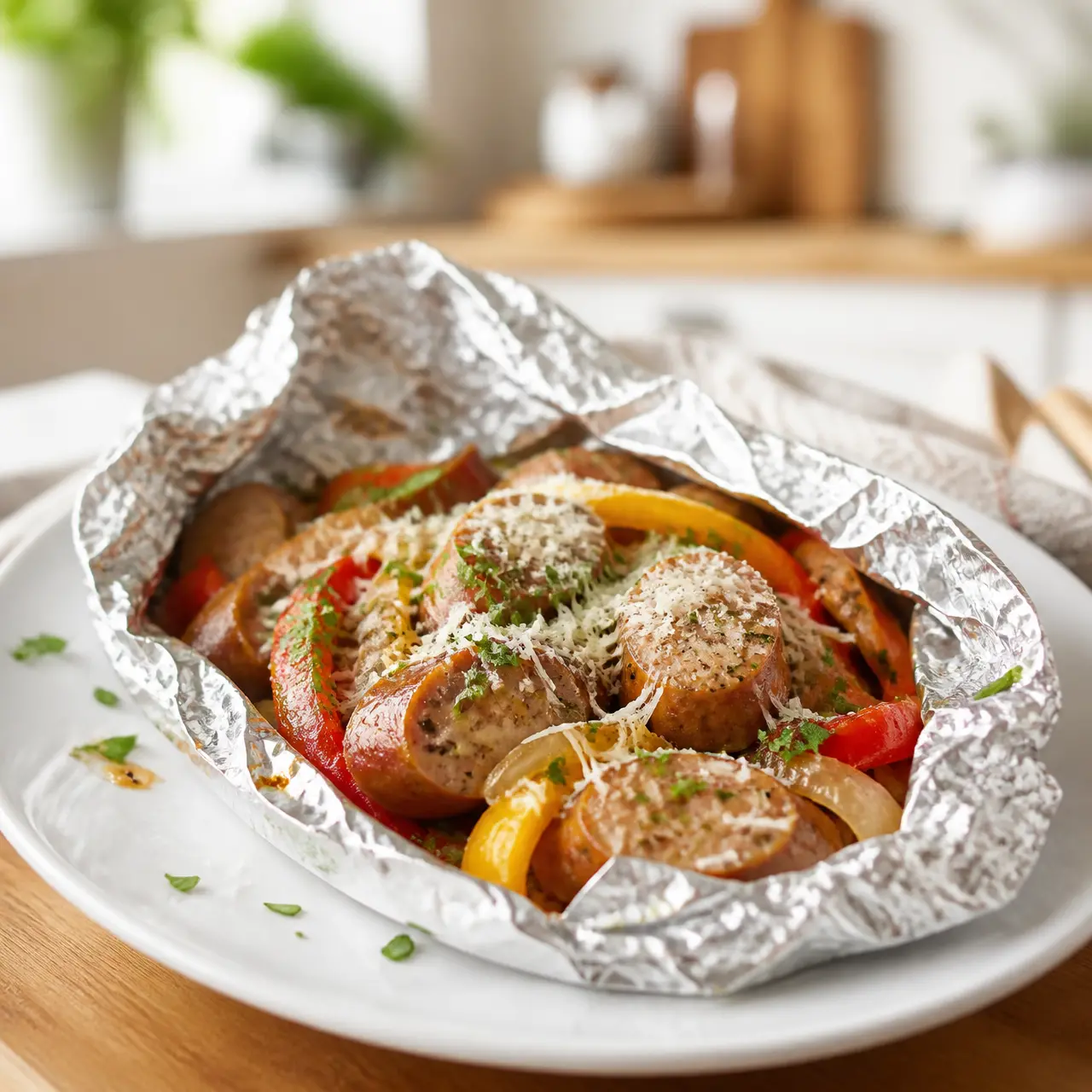 sausage and peppers foil packets - final presentation
