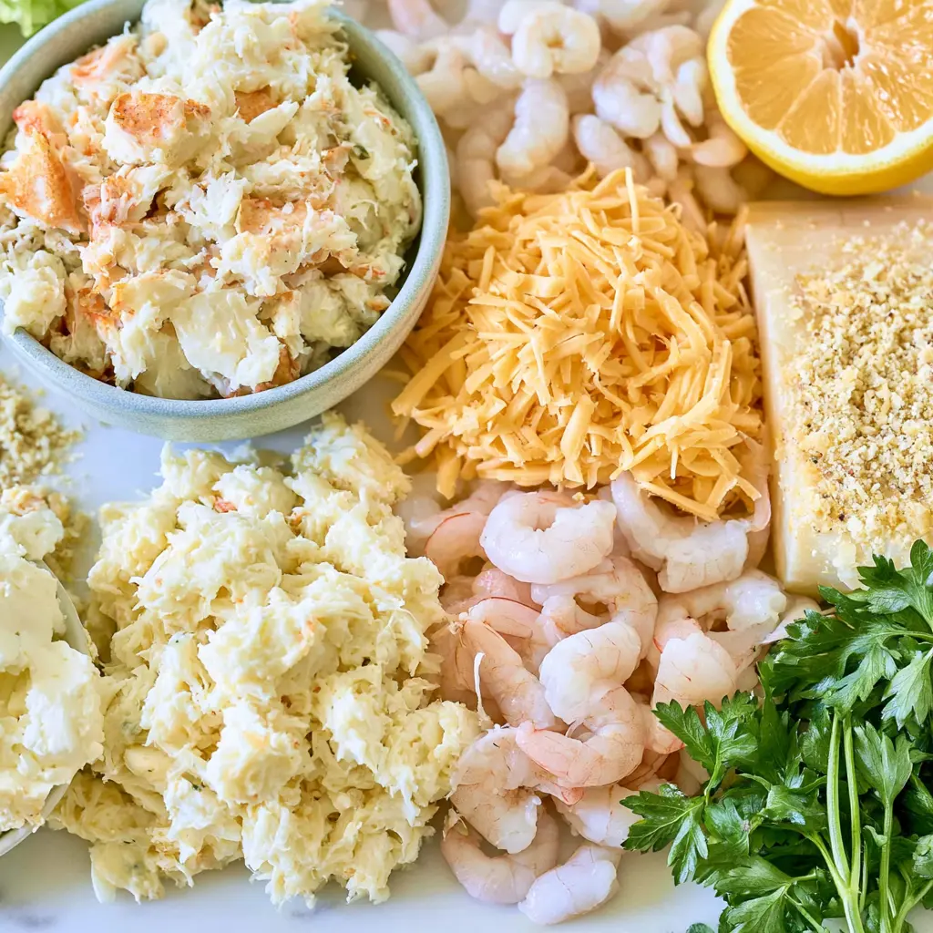 shrimp and crab au gratin casserole - main ingredients